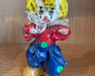 034 Vintage Miniature Clown Figurine with Yellow Hair