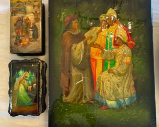 059 Russian Palekh Lacquer Boxes Set of 3 Large Lacquer Panel