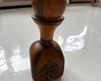 013 Italian LeatherWrapped Decanter with Lion Medallion