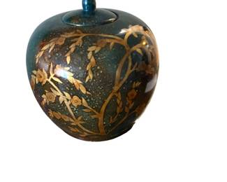091 Decorative Pot Dark green with golden floral patterns