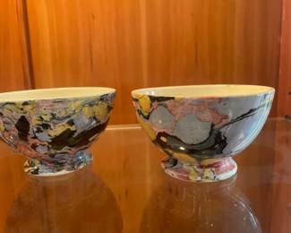 042 Pair of Marbled Ceramic Footed Bowls
