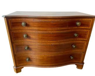 073 Antique Mahogany Serpentine Chest of Drawers with Satinwood Inlay