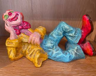 037 Vintage Paper mache Clown Figurine Reclining Pose