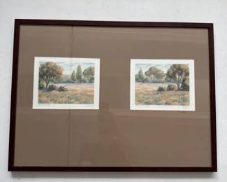 077 RAYA Artist Dual Landscape Watercolor Prints in Wood Frame