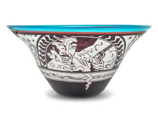 144 Michael Joplin (b. 1953) A large studio glass pictorial bowl, late 20th/early 21st century Etched with signature to interior: M. Joplin Height 12 in., diameter 25 1/8 in. Estimate: $300 - $500