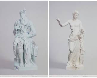 310 Daniel Arsham (b. 1980) Two pieces: "Perrotin Galleries: Quartz Eroded Venus of Arles," 2019 Exhibition poster, digital pigment prints in colors on paper Unsigned; Printed: "Perrotin 76 Rue de Turenne, Paris/January 11th - March 21st, 2020 / Arsham Studio / Daniel Arsham Quartz Eroded Venus of Arles, 2019" "Perrotin Galleries: Blue Calcite Eroded Moses," 2019 Exhibition poster, digital pigment prints in colors on paper Unsigned; Printed: "Perrotin 76 Rue de Turenne, Paris/January 11th - March 21st, 2020 / Arsham Studio / Daniel Arsham Blue Calcite Eroded Moses, 2019" 2 works Each: Image/Sheet: 35 3/4 x 23 3/4 in. Estimate: $400 - $600