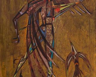 296 Antonio Vasquez Parra (1927-1984) "Guanabana, 217," 1961 Oil on canvas Signed and dated lower right: Vasquez Parra / 1961; titled, numbered, and inscribed "Nva Sta Maria Mexico DF" in pencil on the stretcher 27 3/4 x 19 3/4 in. Estimate: $400 - $600