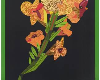 287 Jonas Wood (b. 1977) "Yellow Flower with Lines 2," 2021 Exhibition poster from "Gagosian Hong Kong" From the edition of unknown size Unsigned; Gagosian Gallery, pub. 30 x 24 in. Estimate: $200 - $300