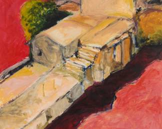282 David Post (20th Century) "Tower and Ramparts," 2005 Acrylic on paper Signed and dated lower left: D. Post '5; titled and dated on a printed label affixed to the frame's backing board Sight: 39 1/2 x 31 3/4 in. Estimate: $300 - $500
