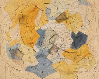 174 Betty Younger (1932-2019) Abstract shapes Oil and ink on canvas Signed lower left: Younger; signed again in pencil on the stretcher 48 x 48 in. Estimate: $700 - $900