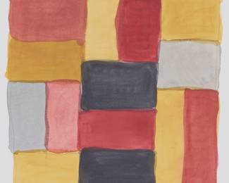 75 After Sean Scully (b. 1945) Poster for "Wall Yellow (Myanmar)," 2021 Offset lithograph in colors on paper From the edition of unknown size Signed and titled as part of the image in the upper margin; Printed artist, title, and date, and with printed "Migrate Art" and "Raising for Myanmar" stamp logos, all verso; Migrate Art, London, England, pub. Image: 19 1/2 x 13 1/2 in.; Sheet: 23 1/2 x 16 5/8 in. Estimate: $100 - $200