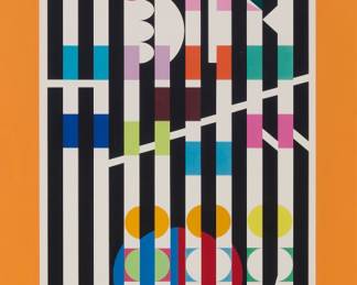 6 Yaacov Agam (1928-2026) Untitled, one plate from the "Menorah Series," circa 1980s Screenprint in colors on paper One of 18 artist's proofs (aside from the edition of 200) Signed and inscribed "15/18 E.A." in pencil at the lower right and left, respectively: Agam Sight: 51 1/2 x 18 1/2 in. Estimate: $500 - $700