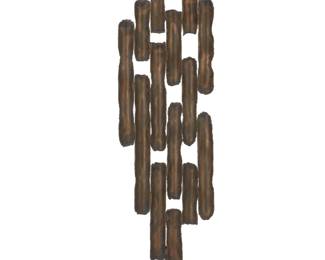 203 A Brutalist style sculpture Late 20th century Unmarked Raised on a painted wood stand Overall height 30 1/2 in., width 10 1/2 in., depth 2 in. Estimate: $300 - $500