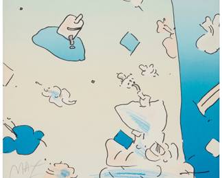 9 Peter Max (b. 1937) "Soft Chair and Wall," one plate from the "Pique Dame Suite," 1979 Lithograph in colors on paper Edition: 56/280 Signed and numbered in pencil lower left: Max; alternatively titled "Interior" on a certificate of authenticity Image/Sheet: 14 x 10 in. Estimate: $400 - $600