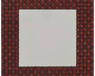 66 A Contemporary woven leather and wood mirror Late 20th/early 21st century Overall height 36 1/4 in., width 37 1/4 in., depth 1 7/8 in. Estimate: $300 - $500