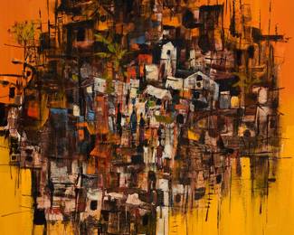 281 Roger San Miguel (b. 1940) City scene Oil on canvas Signed lower right: R. San Miguel 29 x 29 in. Estimate: $400 - $600
