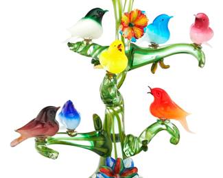 142 Enrico Camozzo (b. 1965) A Murano art glass bird figural group, 1999 Etched signature to base: Camozzo E Overall height 25 1/2 in., width 23 1/2 in., depth 13 in. Estimate: $500 - $700