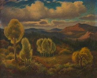 261 Stanislaus Pociecha Poray (1888-1948) Trees, hills, and clouds Oil on canvas Signed lower left: Stan P. Poray 25 x 30 in. Estimate: $500 - $700
