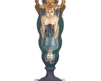 197 Cindy Kolodziejski (b. 1962) "Parlor Games," 1999 Glazed pottery figural vase on acrylic base Signed and dated to underside: Cindy Kolodziejski / 99; titled by repute Ceramic height 15 3/4 in., width 4 5/8 in., depth 4 in.; Base height 1 1/4 in., width 5 in., depth 5 in. Estimate: $300 - $500