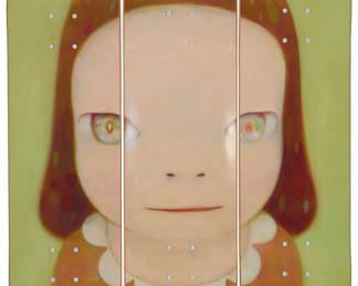 118 After Yoshitomo Nara (b. 1959) A skateboard deck triptych after "Miss Margaret" (2016) by The Skateroom, 2022 From the open edition originally released 2020 Each with printed signature, title, and factory marks Screen-printed skateboards mounted in a shadowbox frame 3 pieces Each skateboard 31.75 in. x 8 in.; framed height 37 1/2 in., width 30 3/4 in., depth 4 1/8 in. Estimate: $400 - $600
