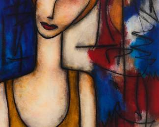 72 Issa Shojaei (b. 1955) Portrait of a woman, 1998 Acrylic on board Signed and dated lower right: Issa Shojaei / 98 36 x 24 in. Estimate: $400 - $600
