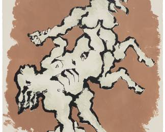 76 Jacques Lipchitz (1891-1973) "The Horse," 1979 Lithograph in colors on wove paper From the edition of unknown size and date Appears unsigned; inscribed in ink by the artist's wife, verso: "With love to Helen and Jules / Forte dei Marmi 1975 / This is one of the last set of lithographs / done by my husband Jacques Lipchitz in / 1979 in Firenze at "Il Bisonte" Yulla Lipchitz." Image/Sheet: 31 x 23 in. Estimate: $400 - $600