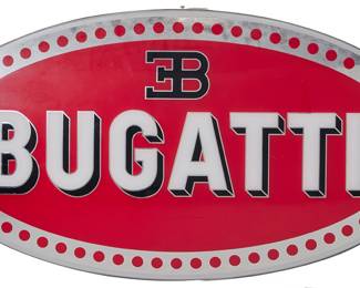 106 A reproduction Bugatti illuminated sign Late 20th century Plastic and metal, electrified Height 22 1/2 in., width 42 in., depth 2 1/2 in. Estimate: $300 - $500