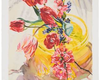 244 Janet Fish (b. 1938) "Spring Flower / Yellow Vase," 2004 Digital pigment print in colors on paper Edition: 12/50 Signed and numbered in pencil in the lower margin: Janet Fish; Adamson Editions, Lorton, VA, prntr. Image: 21 x 16 in.; Sheet: 23 3/4 x 18 1/2 in. Estimate: $400 - $600