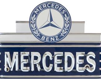 104 A reproduction Mercedes Benz neon sign Late 20th century Enameled metal, electrified Height 22 in., width 35 1/2 in., depth 6 1/2 in. Estimate: $500 - $700
