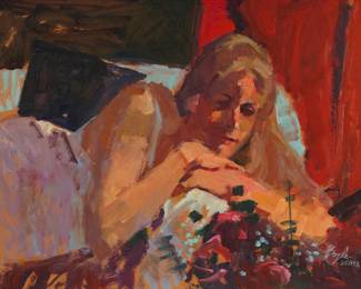 306 Neil Boyle (1931-2006) Woman reclining near flowers Oil on Masonite Signed lower right: Boyle BSWCA 18 x 24 in. Estimate: $400 - $600