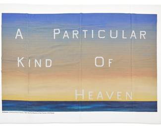122 After Ed Ruscha (b. 1937) A printed towel after "A Particular Kind of Heaven" (1983), early 21st century Attributed, titled, dated, and inscribed: Fine Arts Museum of San Francisco © Ed Ruscha 35 x 58 in. Estimate: $200 - $300