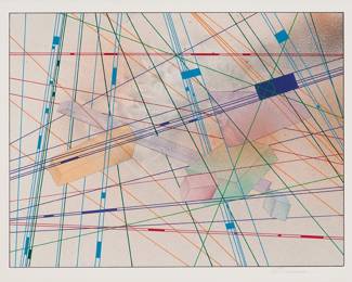 231 Mark Busacca (20th/21st Century) Abstract linear composition Mixed media including paint and pencil on paper Signed in pencil lower right: M. Busacca Sight: 9 1/2 x 12 in. Estimate: $300 - $500