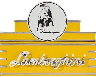 101 A reproduction Lamborghini neon sign Late 20th century Enameled metal, electrified Height 22 in., width 35 in., depth 7 in. Estimate: $500 - $700