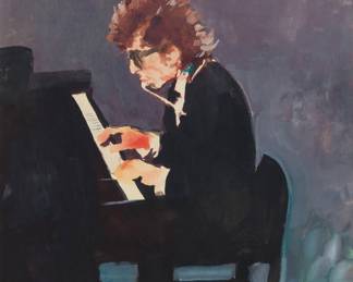 152 Tom O'Hara (20th/21st Century) Bob Dylan playing harmonica and piano Watercolor and ink on paper Signed lower left: Tom O'Hara Sight: 10 1/4 x 8 in. Estimate: $300 - $500