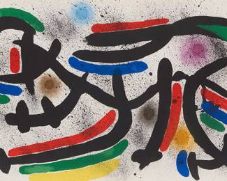 20 Joan Miró (1893-1983) "Original Lithograph IX," one plate from "Joan Miró Lithographs, Volume I," 1972 Lithograph in colors on paper From the edition of 5,000 in English Unsigned as issued; Mourlot, Paris, France, prntr.; Tudor Publishing Co, New York, NY, pub. Image/Sheet: 12 3/4 x 19 1/2 in. Estimate: $300 - $500