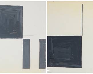 229 Gracie DeVito (21st Century) Two works: Gray squares; and Gray squares Each: Acrylic on mylar One work signed indistinctly, lower left; one work unsigned 2 pieces Sheet of each: 25 1/8 x 40 1/8 in. Estimate: $400 - $600