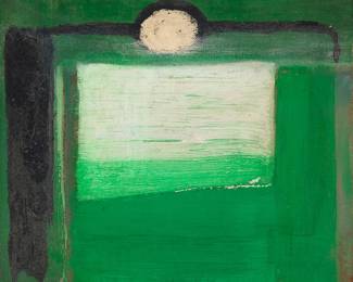 180 Behzad Hagheri (20th/21st Century) "Flag," 1989 Oil on canvas Signed, titled, and dated verso: Behzad Hagheri / 1989; signed and dated again on the canvas overlap 13 x 15 in. Estimate: $400 - $600