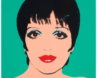 154 In the manner of Andy Warhol (1928-1987) Liza Minnelli Digital image in colors on paper From an edition of unknown size and date Appears unsigned; bears what is most likely an imitation of a Rupert Jasen Smith blindstamp in the lower left corner Image/Sheet: 36 x 36 in. Estimate: $1,200 - $1,800