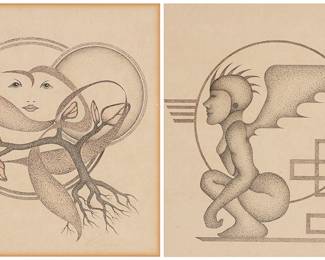 302 Mark Busacca (20th/21st Century) Two works: Each: Untitled, 1977 Each: Ink and colored pencil on paper Each: Signed and dated in pencil lower right: Mark Busacca Sight of each: 15 1/2 x 15 1/2 in. Estimate: $400 - $600