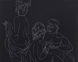 271 Joseph Wolins (1915-1999) Untitled, three figures Lithograph on black paper Edition 77/250 Signed and numbered in white ink lower left: Wolins Sheet: 24 x 20 in. Estimate: $300 - $500