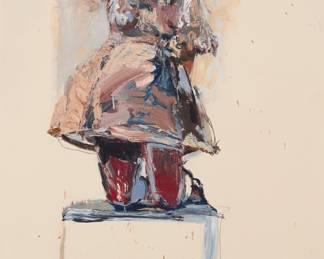 309 Kim Frohsin (b. 1961) "Baby Doll," 1992 Oil on paper Signed and dated lower right: Frohsin 92; titled on a typed label affixed to the frame's backing board Sight: 29 3/4 x 21 3/4 in. Estimate: $300 - $500