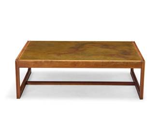 211 A Contemporary teak and copper coffee table Late 20th century Unmarked Height 15 1/4 in., width 47 2/3 in., depth 32 in. Estimate: $500 - $700