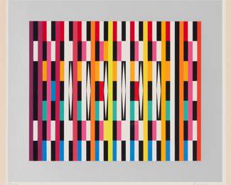 5 Yaacov Agam (1928-2026) "Rhythm Suite III," circa 1980 Screenprint in colors on paper Edition 103/252 Signed in pencil along the lower edge of the image and into the margin, at right: Agam, numbered in pencil in the lower left corner of the image Image: 9 1/2 x 11 1/4 in.; Sight: 10 3/8 x 11 7/8 in. Estimate: $400 - $600