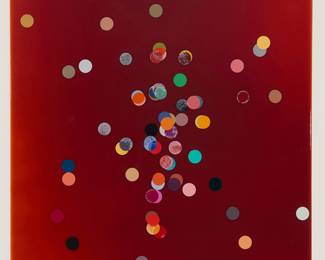 227 Jason Eoff (20th/21st Century) Untitled (dots on deep red background) Oil and resin on paper Appears unsigned Image: 15 x 15 in.; Sheet: 30 1/2 x 23 1/8 in. Estimate: $200 - $400