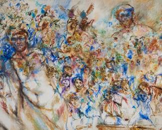 315 Reginald Murray Pollack (1924-2001) "Celebration," 1968 Oil on canvas Signed and dated upper right: Pollack 68 ©; signed again "Reginald Pollock ©," titled, dated, and inscribed in ink on the stretcher: "#1104 / begun 6/19/68"; alternatively titled "Celebration of Life" on an invoice that accompanies this lot 68 x 114 in. Estimate: $400 - $600