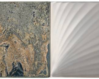 160 Laddie John Dill (b. 1943) "Sierra Cobalt," 2001-02 Cement, glass, oxides, welded polished aluminum mounted to artist's metal panel Signed and dated verso: Laddie John Dill / 2001; titled and alternatively dated 2002 on the certificate of authenticity 6 x 12 x 1/2 in. Estimate: $400 - $600