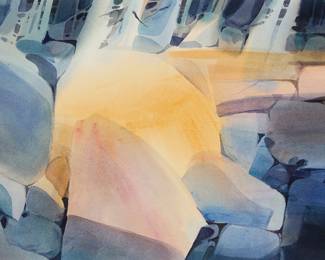 262 Dale Laitinen (20th Century) "Wilderness Dreams," 1989 Watercolor on paper Signed lower right: Laitinen; signed again, titled, dated, copyrighted, and numbered, all in ink on the frame's backing paper: "#222 Wilderness Dreams by Dale Laitinen © 1989" Sight: 12 x 19 in. Estimate: $300 - $500