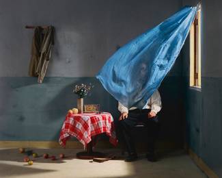 255 Wen Pin (20th/21st Century) Figure in an interior with curtain Photograph in colors on paper presumably mounted on aluminum From the edition of unknown size and date Appears unsigned Sight: 38 3/4 x 46 3/4 in. Estimate: $500 - $700