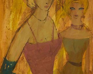 67 Charles Levier (1920-2003) Two female figures Oil on board Signed lower left: Levier 30 x 14 7/8 in. Estimate: $500 - $700