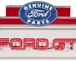 105 A reproduction Ford GT neon sign Late 20th century Enameled metal, electrified Height 18 in., width 35 1/4 in., depth 6 1/2 in. Estimate: $500 - $700